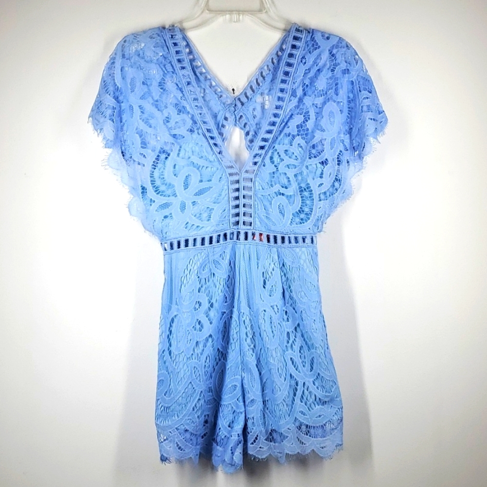 Solaris Style Light Blue Embroidered  Lace Romper S NWT